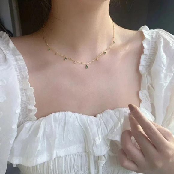 925 Sterling Silver Dainty Emerald Drops Necklace - Picture 5 of 7